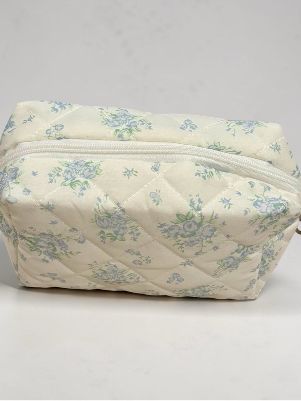 Floral Quilted Cosmetic Pouch - Cream